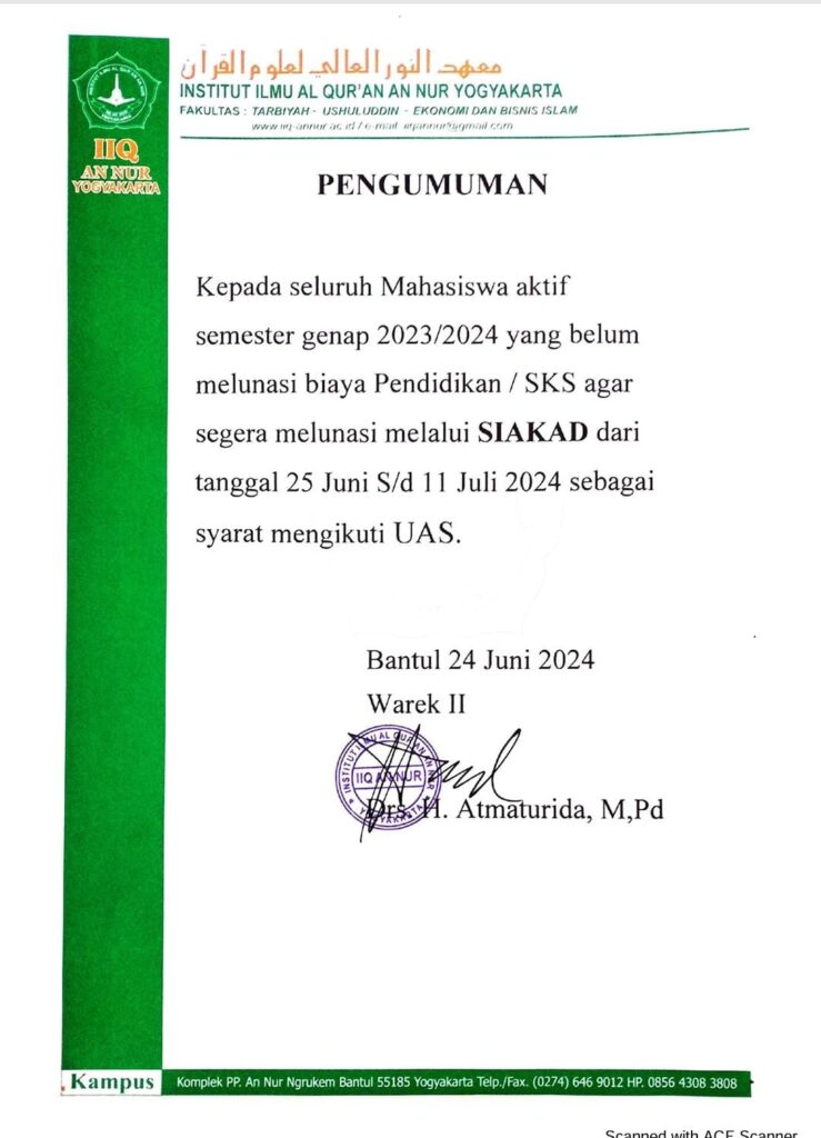 Pengumuman Pelunasan Biaya Pendidikan - Pengumuman Pelunasan Biaya Pendidikan