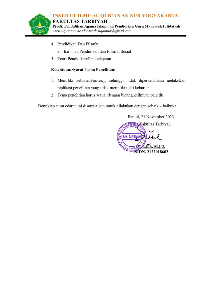 SURAT EDARAN.Tema tema Judul Skripsi page 0002 - TEMA – TEMA YANG DITELITI DALAM PENULISAN TUGAS AKHIR FAKULTAS TARBIYAH