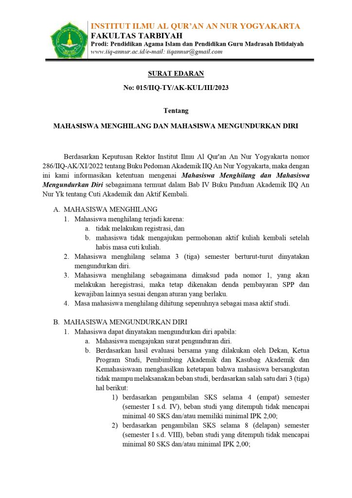 15 Surat Edaran MAHASISWA MENGHILANG DAN MAHASISWA MENGUNDURKAN DIRI page 0001 - Surat Edara Mahasiswa Menghilang dan Mahasiswa Mengundurkan Diri